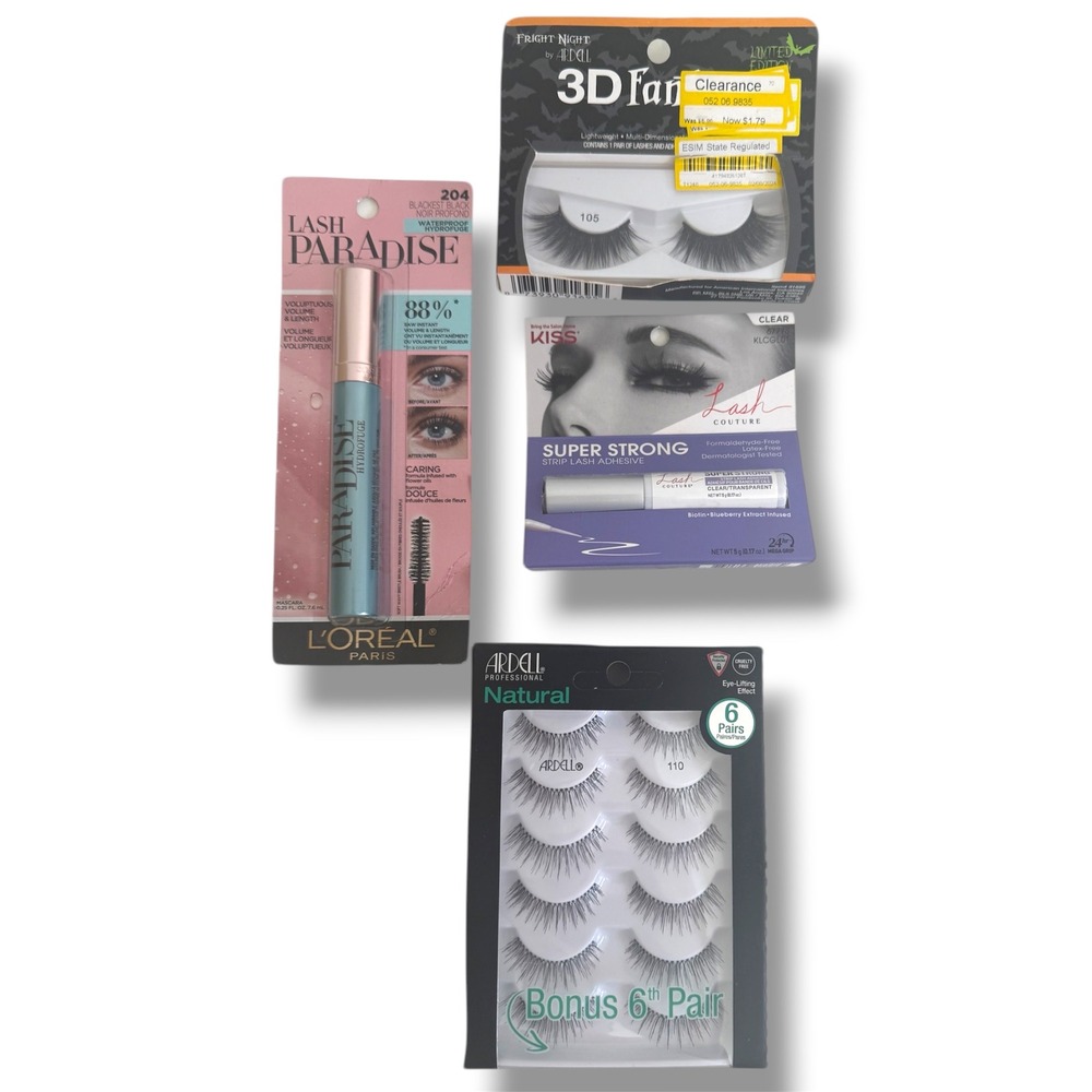 Eye Makeup Bundle Ardell Lashes Loreal Mascara Kiss Glue Fright Night Lashes New